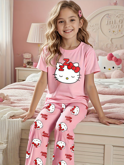 Flame-Retardant Licensed Sanrio Girls' Cute Pink Hello Kitty Sleepwear