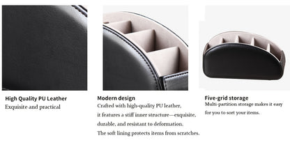 PU Leather Remote Control Holder with 5 Compartments