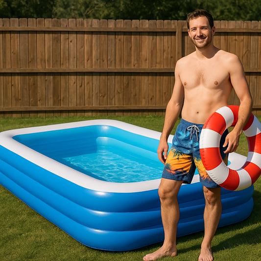 Heavy-Duty PVC Inflatable Rectangular Family Pool