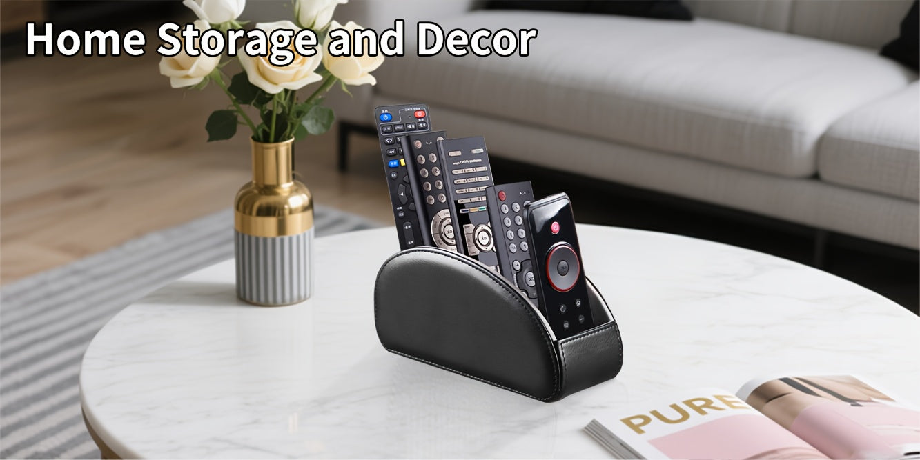 PU Leather Remote Control Holder with 5 Compartments