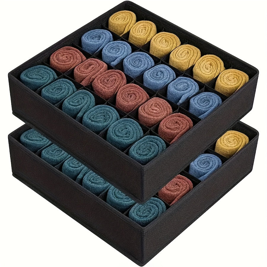 Gray Fabric Storage Boxes | Foldable & Stackable Organizer with 24 Compartments for Socks