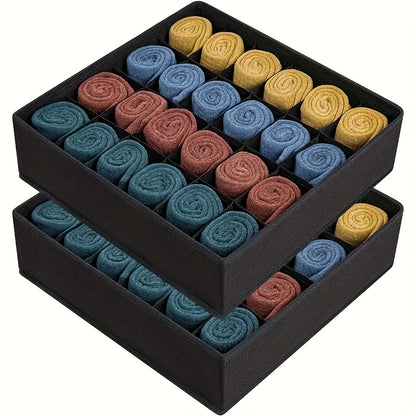 Gray Fabric Storage Boxes | Foldable & Stackable Organizer with 24 Compartments for Socks