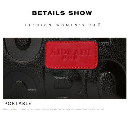 Genuine Leather Shoulder Handbag - Black with Red Accents