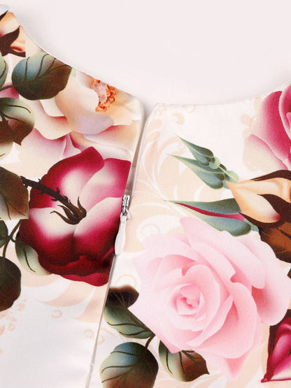 Girls' Elegant Rose Floral Print Party Dress