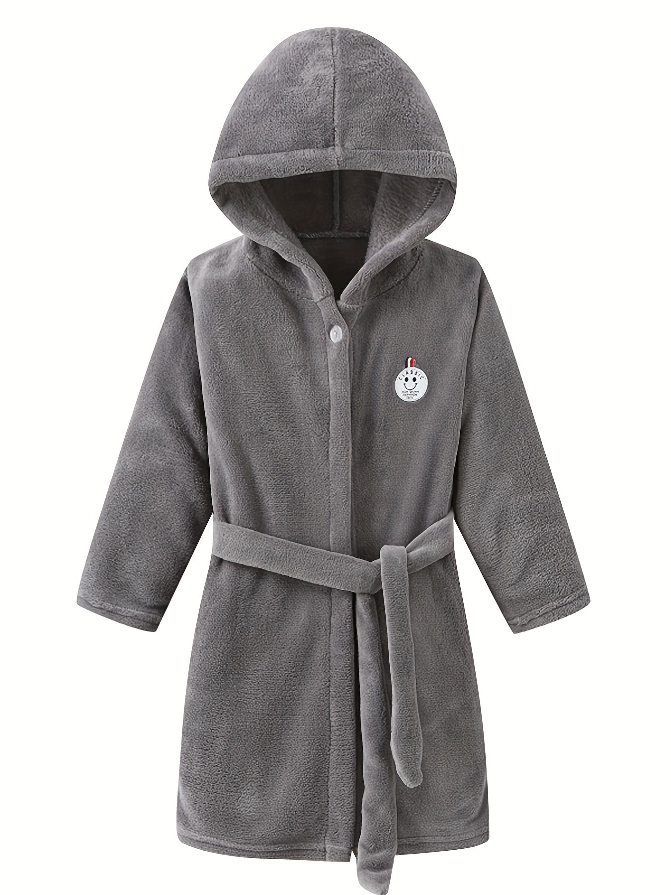 100% Polyester Flannel Fleece, Long Sleeve Solid Color Robe with Placket