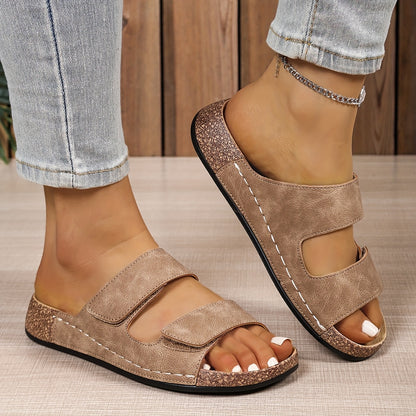 Women's Comfort Slide Sandals with Arch Support - Double Straps, Soft Sole