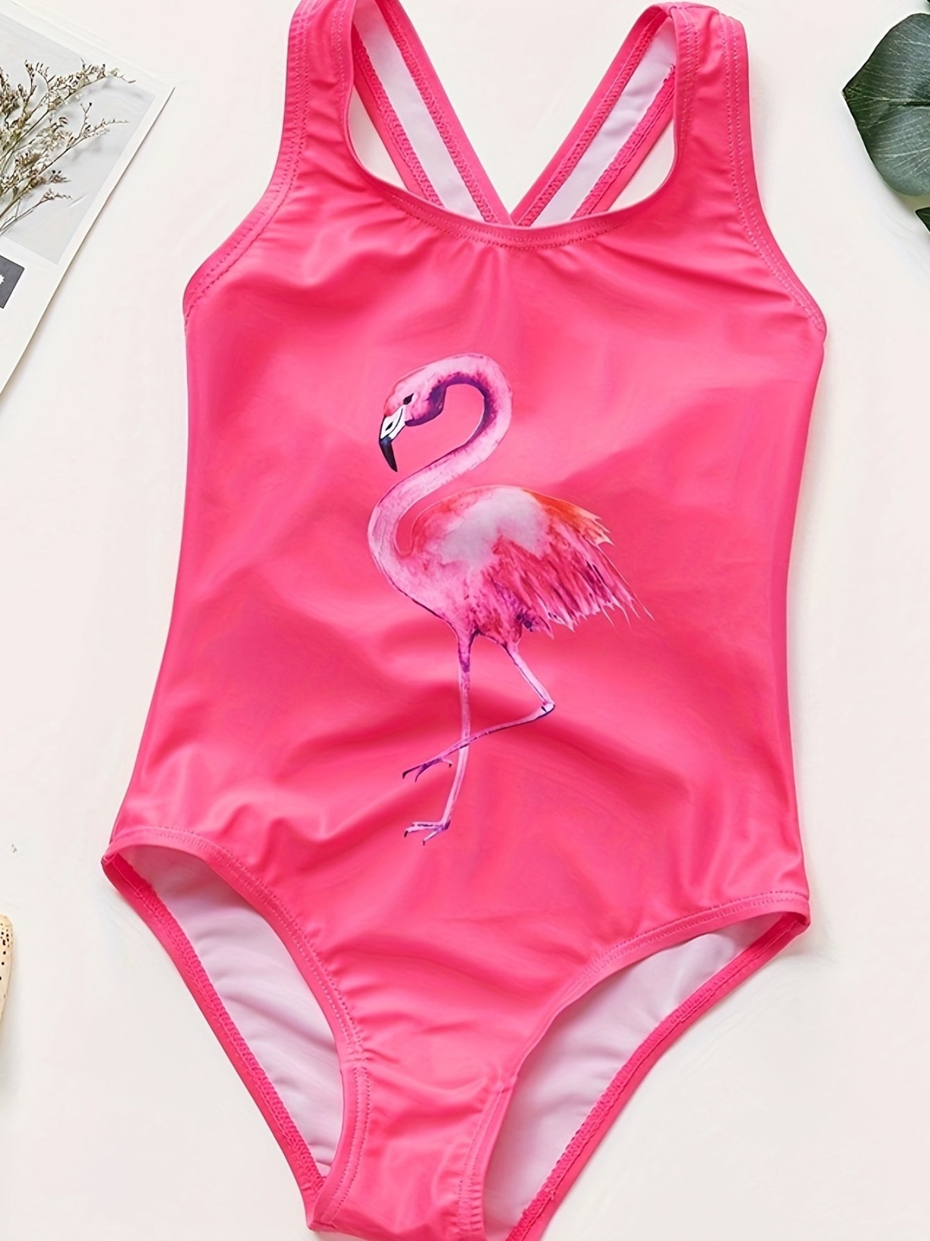 Summer Beach 1-piece Criss Cross Back Swimsuit | Sweet Girls Flamingo Graphic