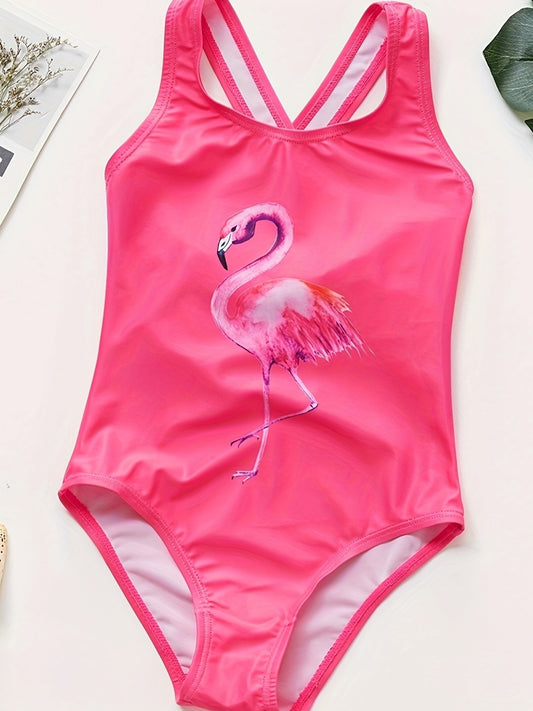 Summer Beach 1-piece Criss Cross Back Swimsuit | Sweet Girls Flamingo Graphic