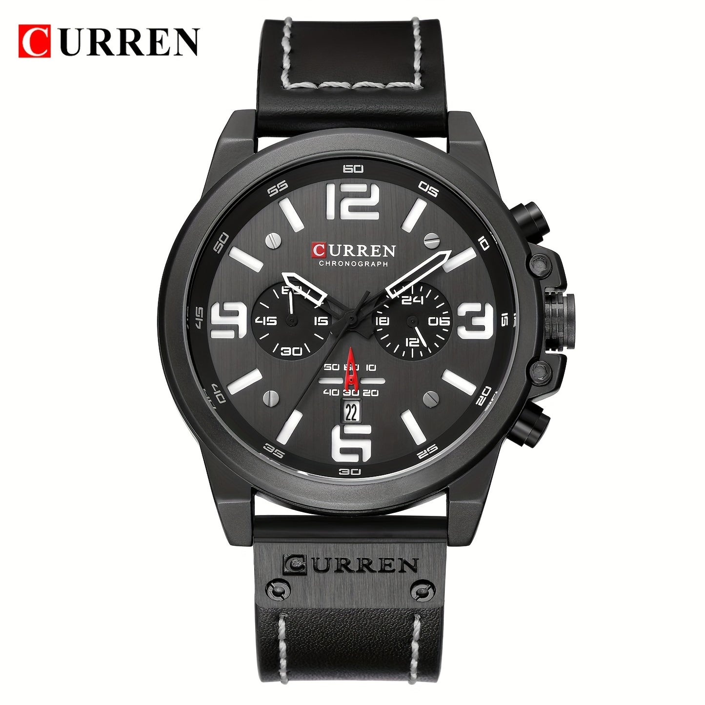 CURREN Men'S Sports with Multifunctional Timing, Waterproof Faux Leather Strap