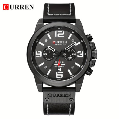 CURREN Men'S Sports with Multifunctional Timing, Waterproof Faux Leather Strap