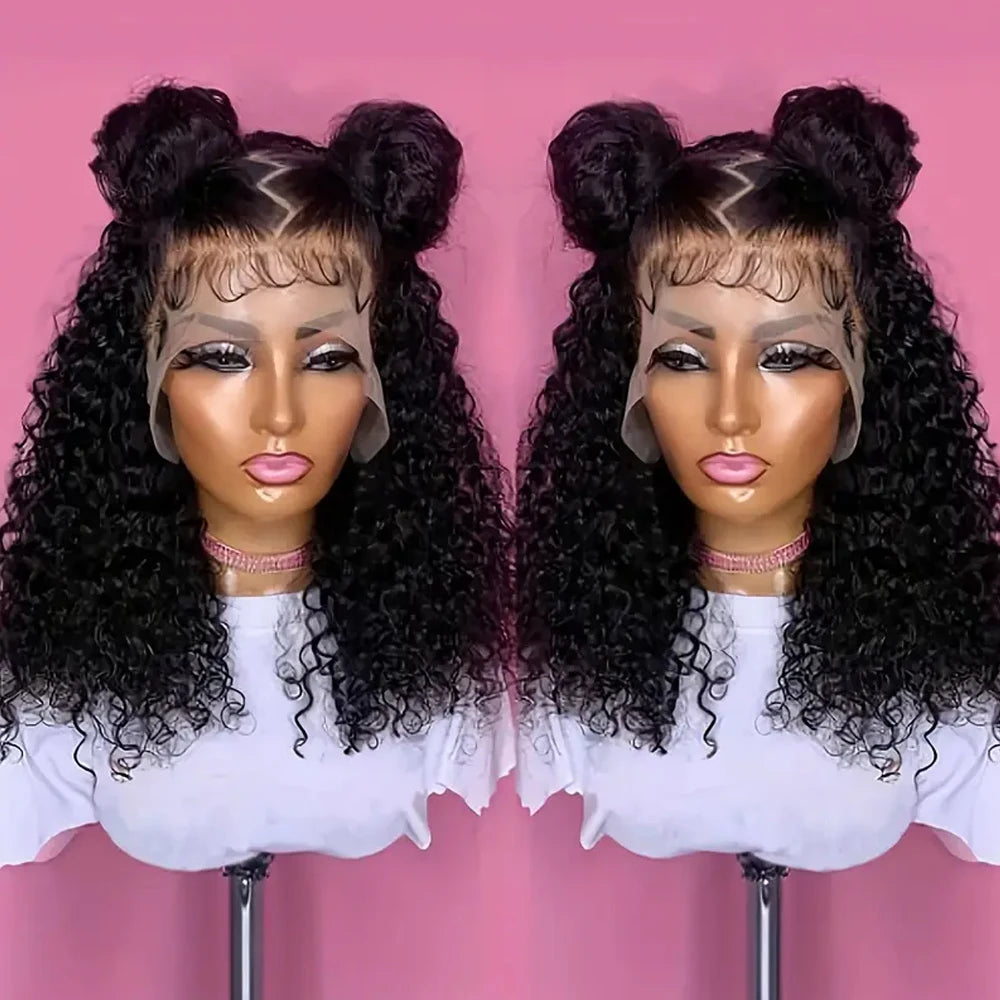 12A Curly Wave Lace Front Wig 100% Kinky Curly Brazilian Human Hair HD Transparent 13x4 13x6 Lace 250% Density Natural Black Wig