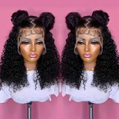 12A Curly Wave Lace Front Wig 100% Kinky Curly Brazilian Human Hair HD Transparent 13x4 13x6 Lace 250% Density Natural Black Wig