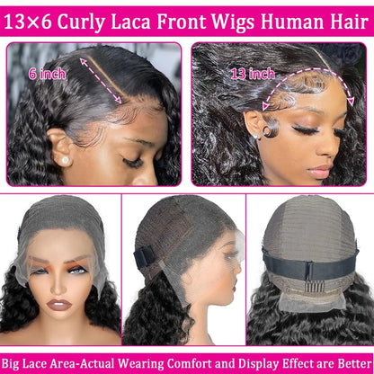 12A Curly Wave Lace Front Wig 100% Kinky Curly Brazilian Human Hair HD Transparent 13x4 13x6 Lace 250% Density Natural Black Wig