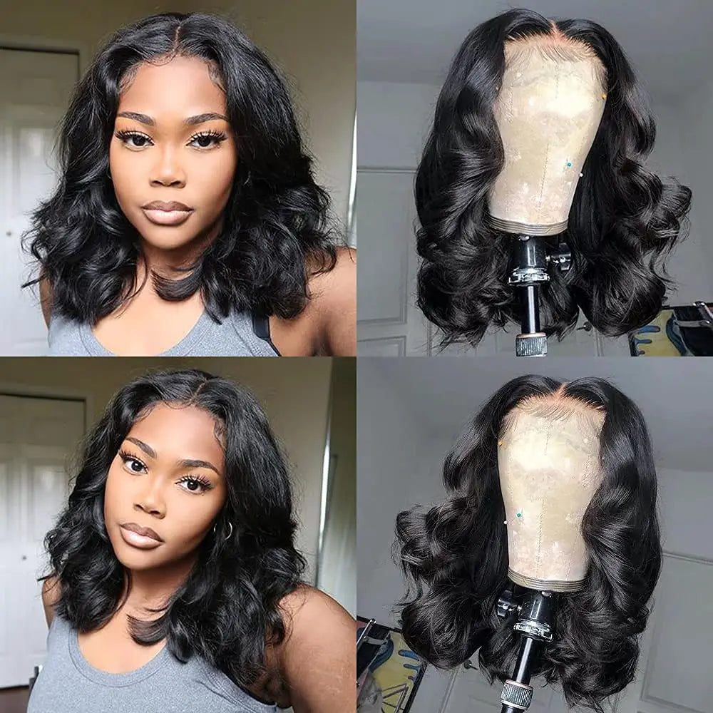 13x4 Lace Frontal Wig Human Hair Short Bob Wig Body Wave 4x4 HD