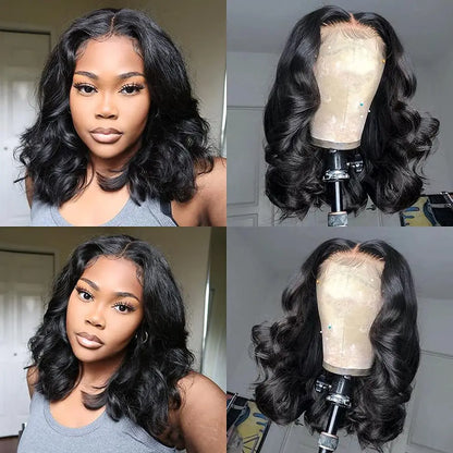 13x4 Lace Frontal Wig Human Hair Short Bob Wig Body Wave 4x4 HD