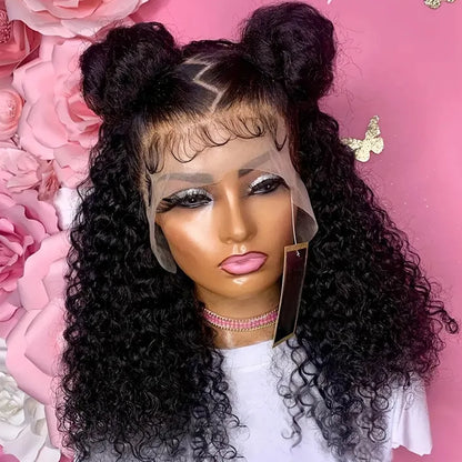 12A Curly Wave Lace Front Wig 100% Kinky Curly Brazilian Human Hair HD Transparent 13x4 13x6 Lace 250% Density Natural Black Wig