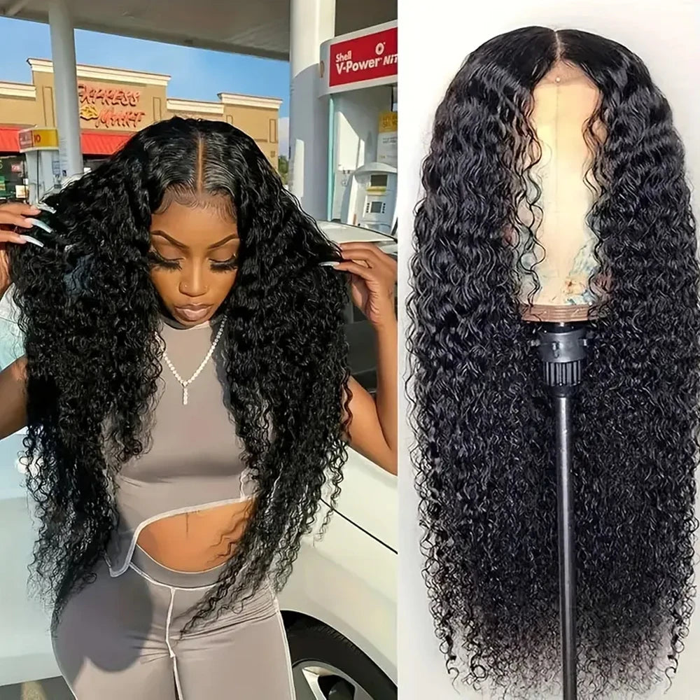 250% Density Brazilian Real Human Hair Ear To Ear 13x6 HD Lace Front Wig Deep Kinky Curly Wave Wigs With Pre-Plucked Baby Hair