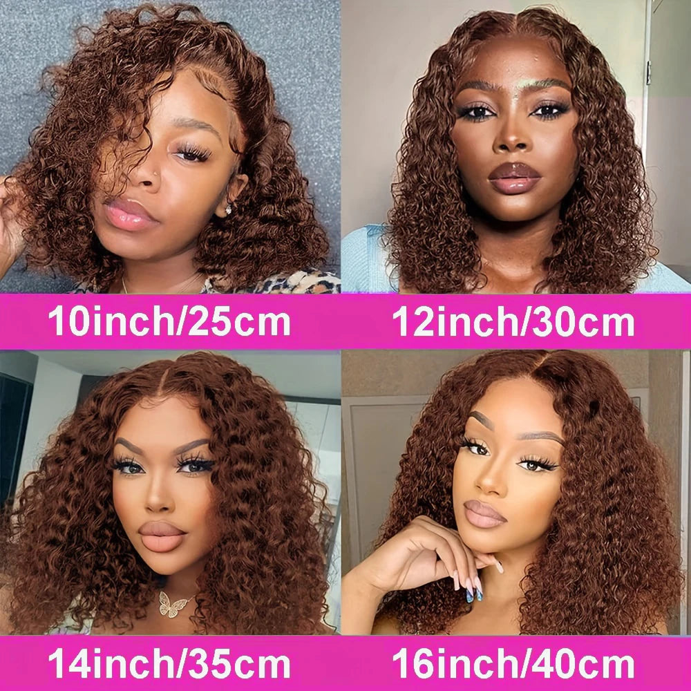 13x4 Short Brown Deep Wave Bob Wigs Human Hair Water Wave Chocolate Brown Deep Wave Wigs Water Wave Lace Frontal Human Hair Wigs