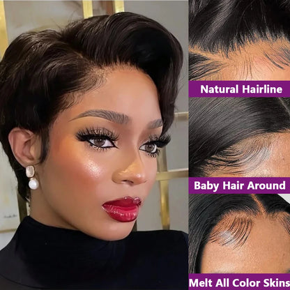 13x4 HD Lace Front Wigs Short Bob Wig Pixie Cut 100% Human Hair Natural Black Brazilian Straight