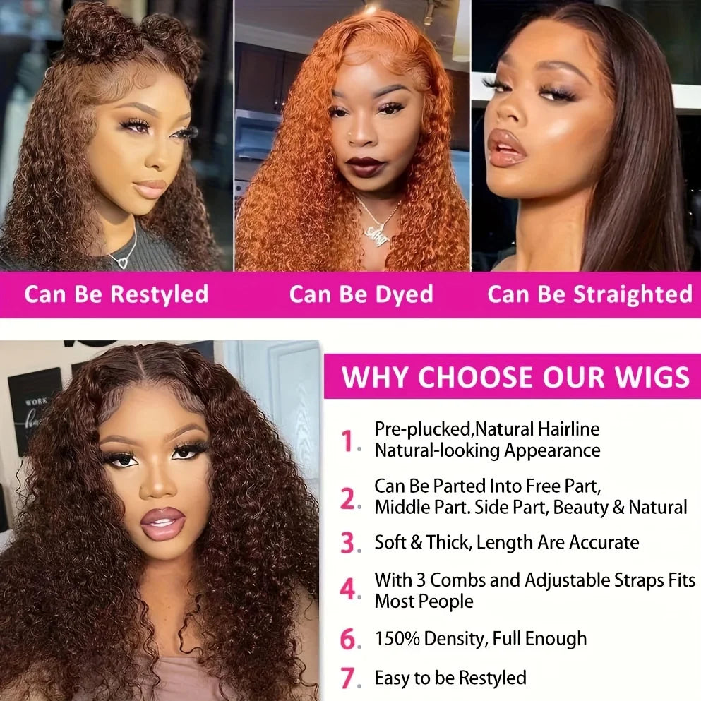 13x4 Short Brown Deep Wave Bob Wigs Human Hair Water Wave Chocolate Brown Deep Wave Wigs Water Wave Lace Frontal Human Hair Wigs