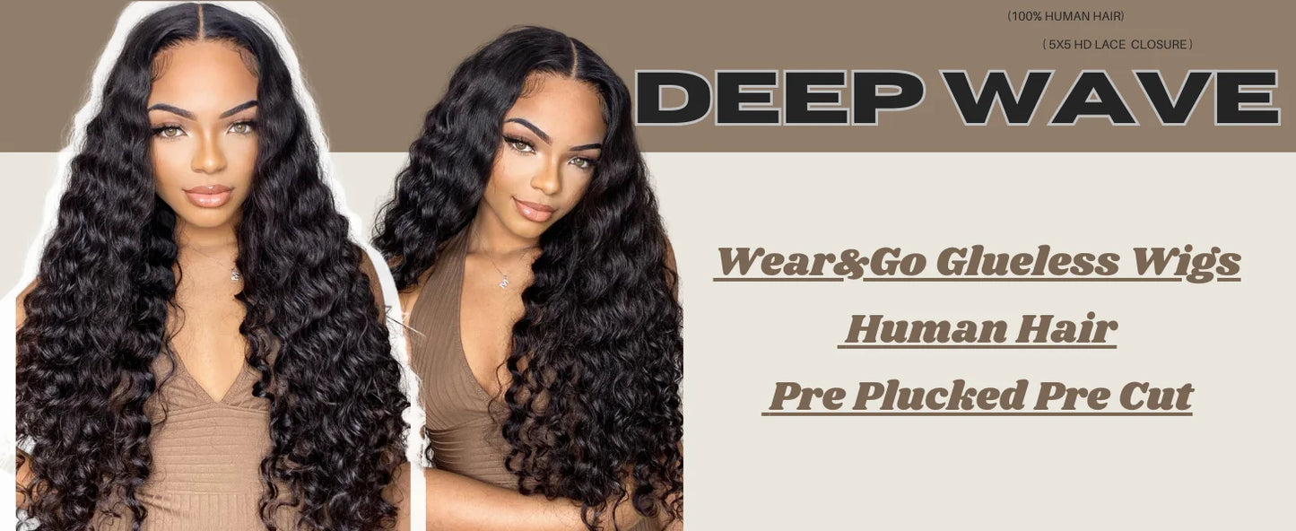 Wear and Go Glueless Wigs Human Hair Deep Wave Lace Front