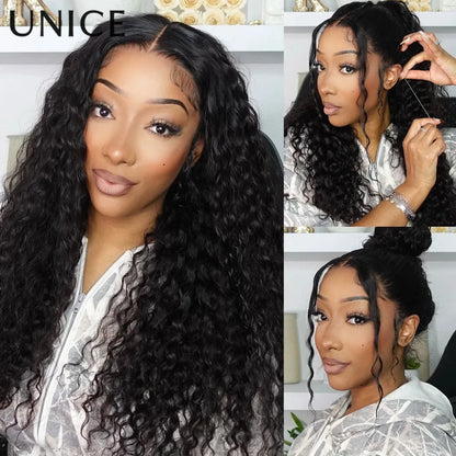 UNice Invisible Strap 360 Lace Frontal Water Wave Wig Pre Plucked Pre Cut Pre Bleached Glueless Wig Human Hair 180% Density
