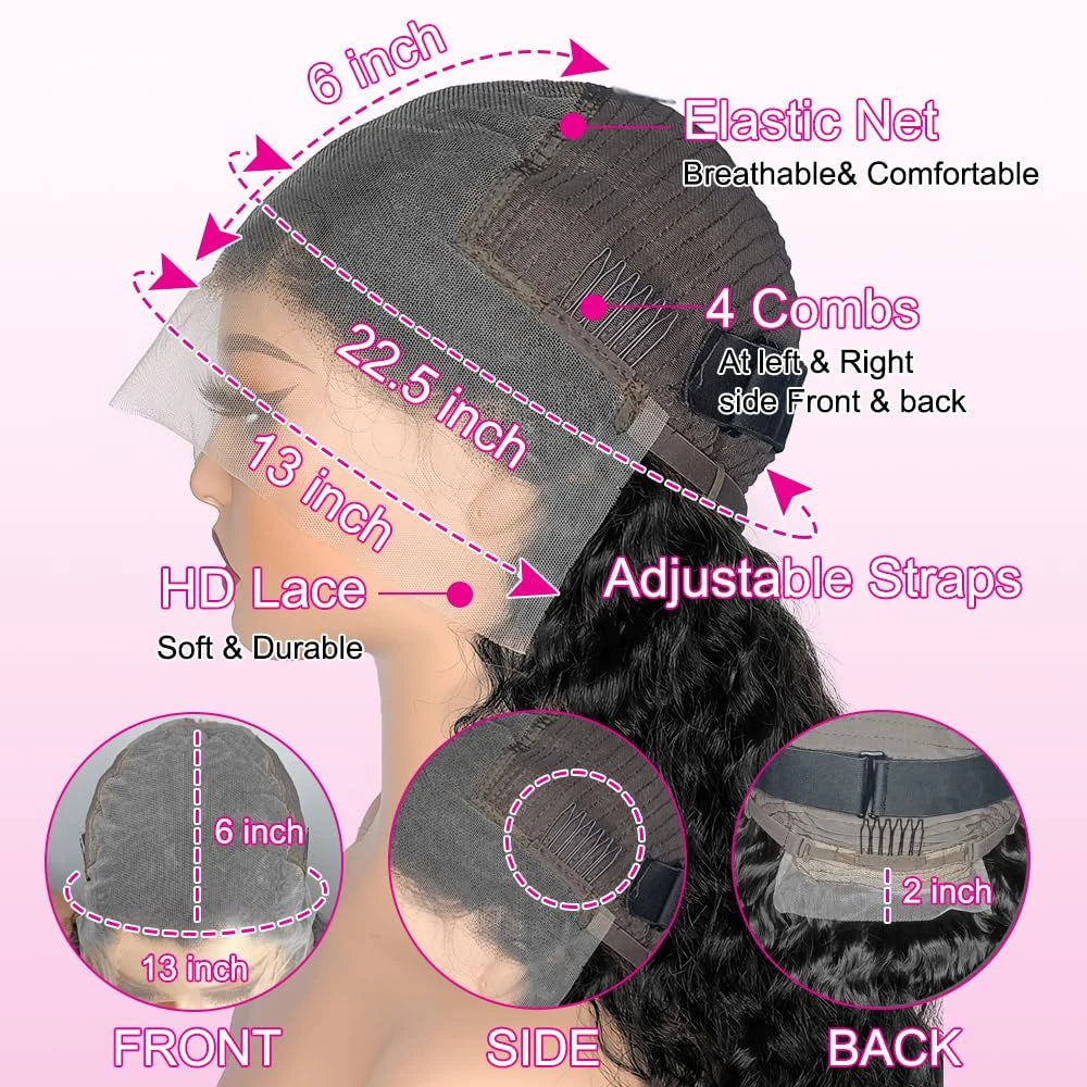 250% Density Brazilian Real Human Hair Ear To Ear 13x6 HD Lace Front Wig Deep Kinky Curly Wave Wigs With Pre-Plucked Baby Hair