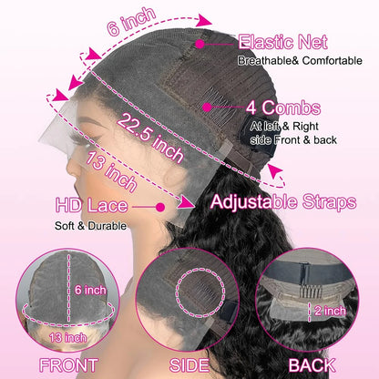 250% Density Brazilian Real Human Hair Ear To Ear 13x6 HD Lace Front Wig Deep Kinky Curly Wave Wigs With Pre-Plucked Baby Hair