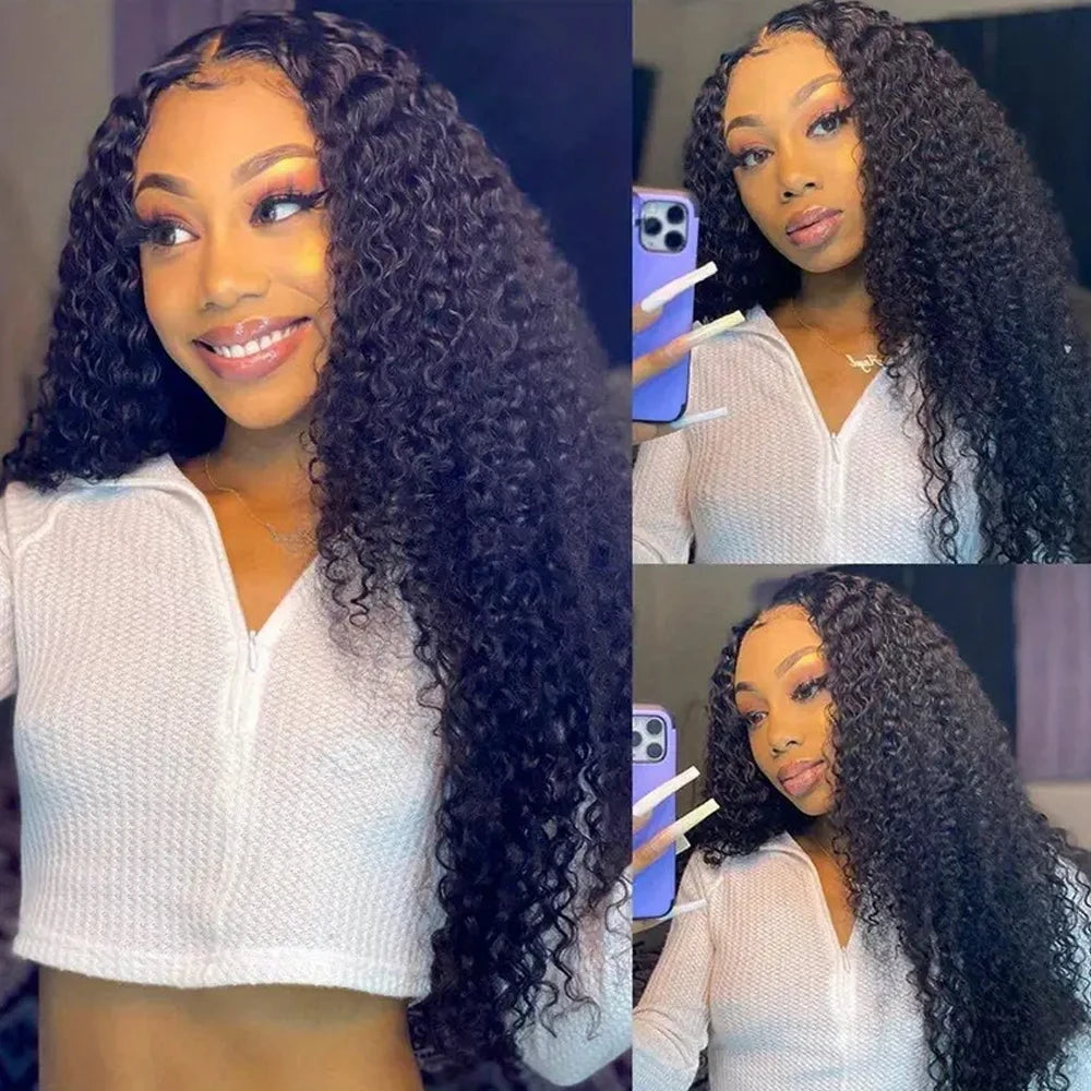 250% Density Brazilian Real Human Hair Ear To Ear 13x6 HD Lace Front Wig Deep Kinky Curly Wave Wigs With Pre-Plucked Baby Hair