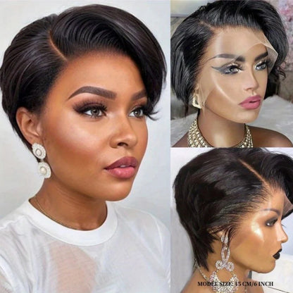 13x4 HD Lace Front Wigs Short Bob Wig Pixie Cut 100% Human Hair Natural Black Brazilian Straight