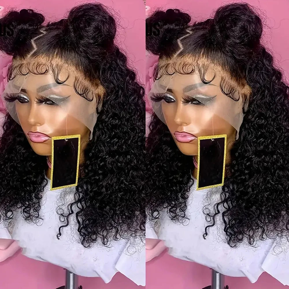 12A Curly Wave Lace Front Wig 100% Kinky Curly Brazilian Human Hair HD Transparent 13x4 13x6 Lace 250% Density Natural Black Wig