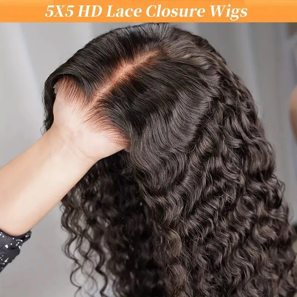 250% Density Glueless Deep Curly Wave Wig Ready To Wear 5x5 HD Lace Closure