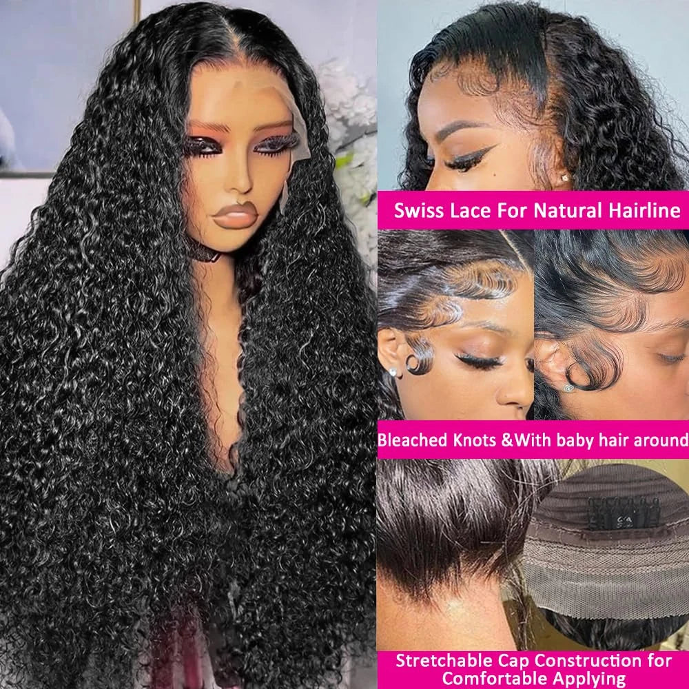 12A Curly Wave Lace Front Wig 100% Kinky Curly Brazilian Human Hair HD Transparent 13x4 13x6 Lace 250% Density Natural Black Wig