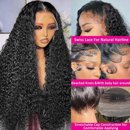 12A Curly Wave Lace Front Wig 100% Kinky Curly Brazilian Human Hair HD Transparent 13x4 13x6 Lace 250% Density Natural Black Wig