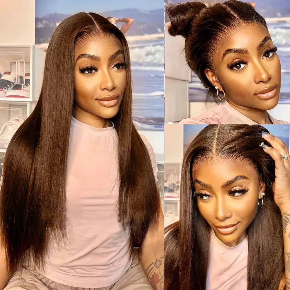 Hidden Invisible Strap 360 Full Hd Lace Glueless Wig Straight Chocolate Brown 30 Inch Lace Front Wigs Human Hair 360 Frontal Wig