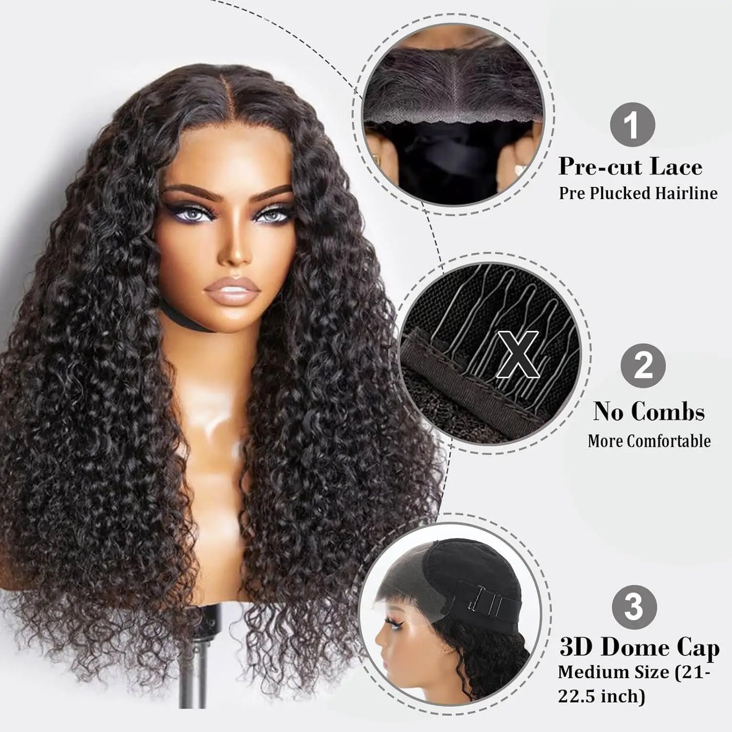 Deep Curly Wear and Go Glueless Wigs Lace Front Wigs Human Hair for Women Transparent 4x4 Glueless Lace Closure Wigs Curly Hair