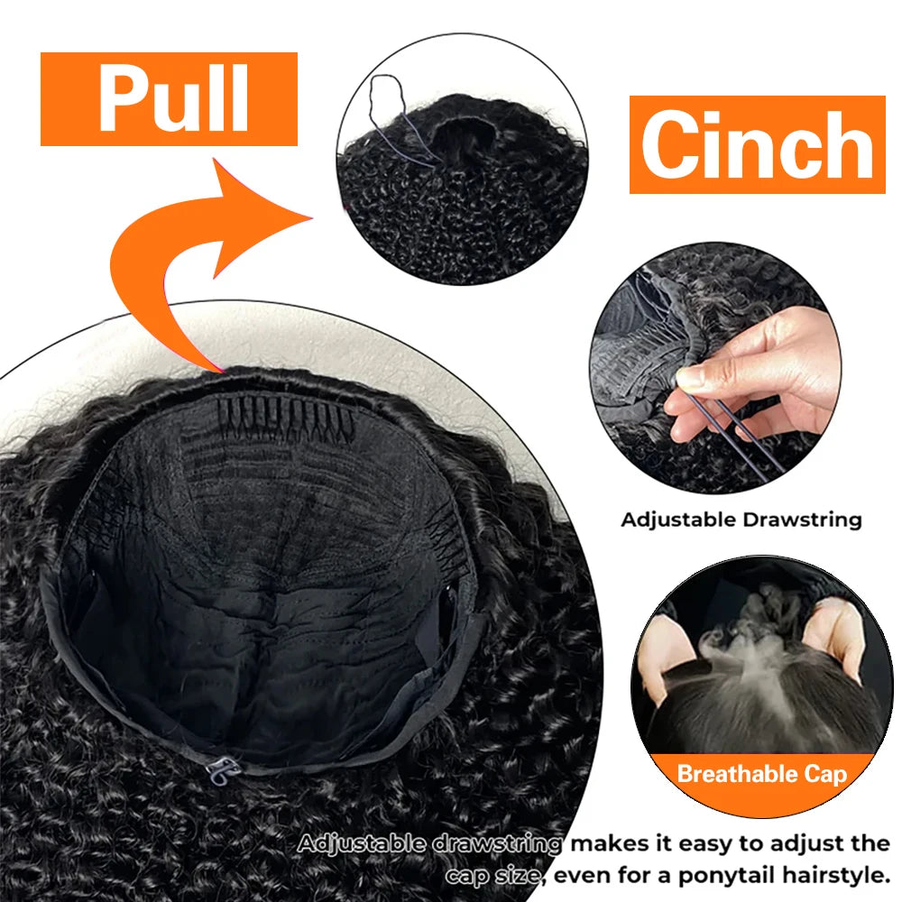 Deep Curly human Hair Wig 3 IN 1 Half Wigs Kinky Curly Human Hair Wig Glueless Wigs With Drawstring Seamless 250% Human Hair Wig