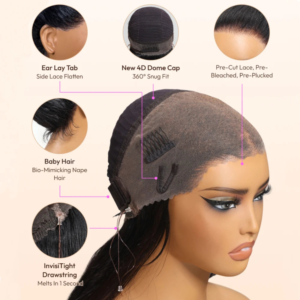 UNice Invisible Strap 360 Lace Frontal Water Wave Wig Pre Plucked Pre Cut Pre Bleached Glueless Wig Human Hair 180% Density