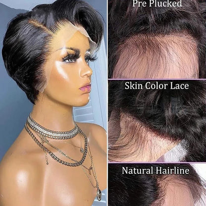 13x4 HD Lace Front Wigs Short Bob Wig Pixie Cut 100% Human Hair Natural Black Brazilian Straight