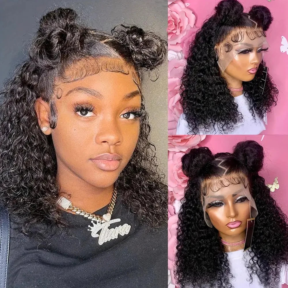 12A Curly Wave Lace Front Wig 100% Kinky Curly Brazilian Human Hair HD Transparent 13x4 13x6 Lace 250% Density Natural Black Wig