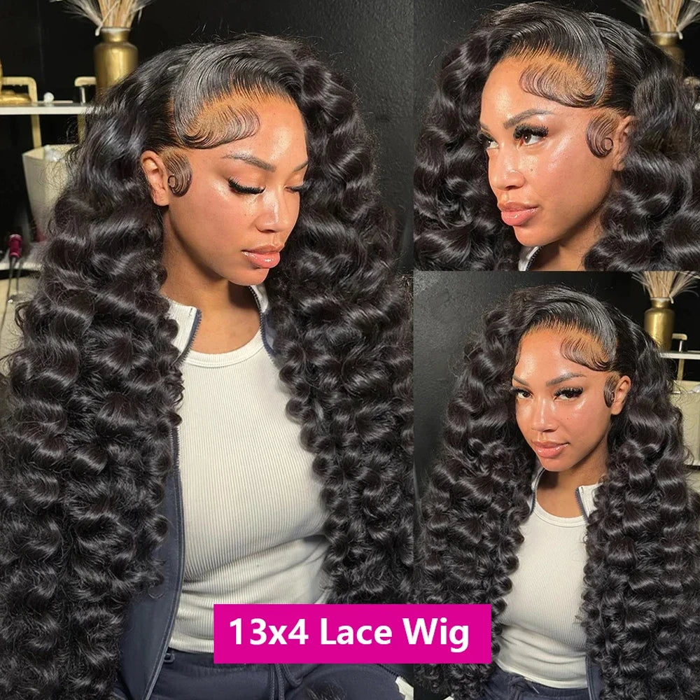 40 Inch 13x6 Brazilian Loose Deep Curly Wave Lace Front Wig 12A High-Quality 100% Real Human Hair 13x4 HD Lace Frontal Wigs