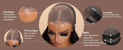 UNice Hair Reddish Brown Curly Wig With Invisi Drawstring 7x5 Lace Pre Cut Pre Bleached Glueless Wig Human Hair 150% Density