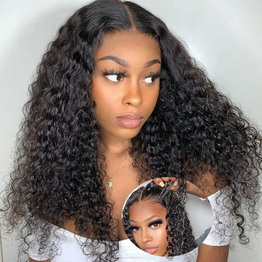 Deep Curly Wear and Go Glueless Wigs Lace Front Wigs Human Hair for Women Transparent 4x4 Glueless Lace Closure Wigs Curly Hair