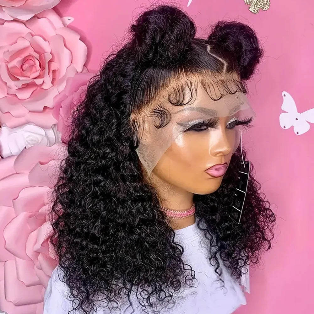 12A Curly Wave Lace Front Wig 100% Kinky Curly Brazilian Human Hair HD Transparent 13x4 13x6 Lace 250% Density Natural Black Wig