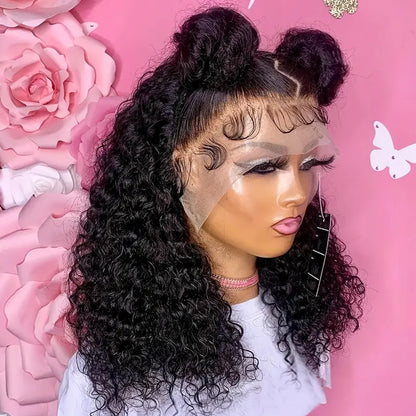 12A Curly Wave Lace Front Wig 100% Kinky Curly Brazilian Human Hair HD Transparent 13x4 13x6 Lace 250% Density Natural Black Wig