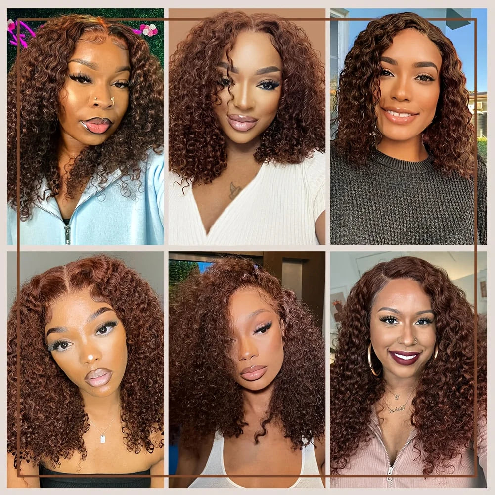 13x4 Short Brown Deep Wave Bob Wigs Human Hair Water Wave Chocolate Brown Deep Wave Wigs Water Wave Lace Frontal Human Hair Wigs
