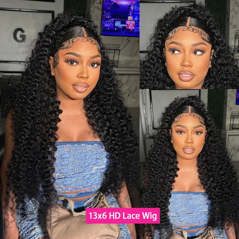 250% Density Brazilian Real Human Hair Ear To Ear 13x6 HD Lace Front Wig Deep Kinky Curly Wave Wigs With Pre-Plucked Baby Hair