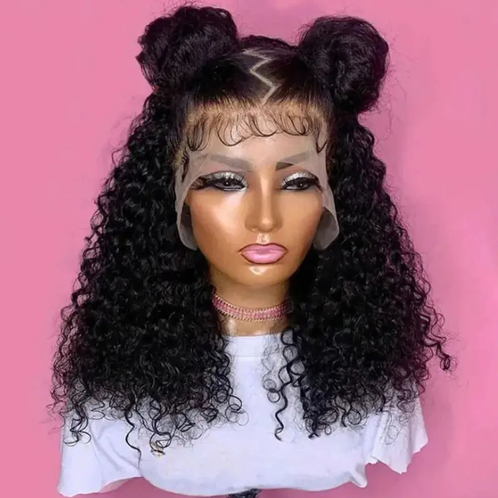 12A Curly Wave Lace Front Wig 100% Kinky Curly Brazilian Human Hair HD Transparent 13x4 13x6 Lace 250% Density Natural Black Wig