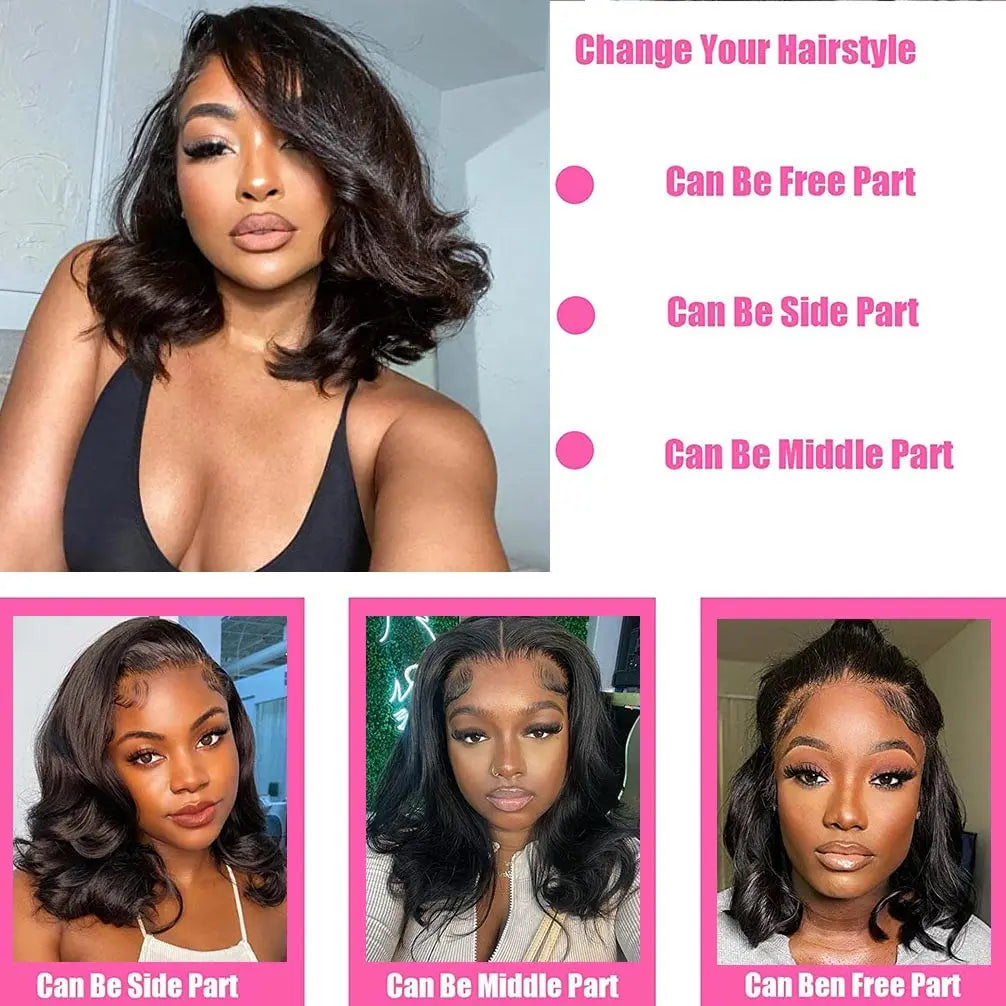 13x4 Lace Frontal Wig Human Hair Short Bob Wig Body Wave 4x4 HD