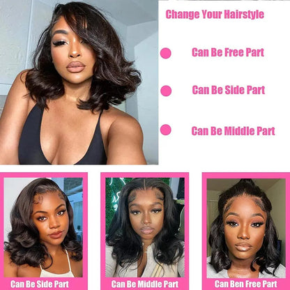 13x4 Lace Frontal Wig Human Hair Short Bob Wig Body Wave 4x4 HD